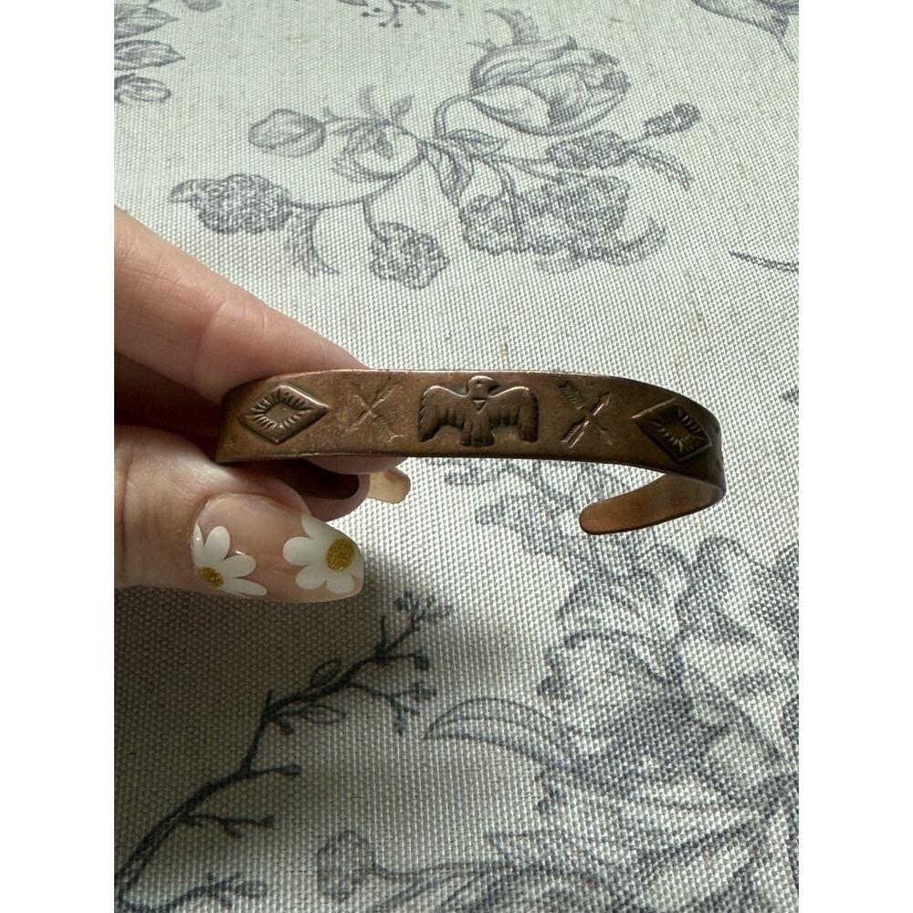 Vtg Bell Trading Post Stamped Copper Cuff Thunderbird Arrows SW Bracelet 6.5"